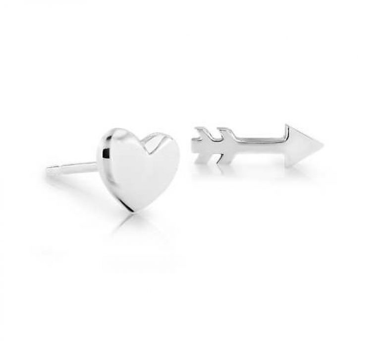 925 Sterling Silver Heart and Arrow Mismatched Stud Earrings Jewelry