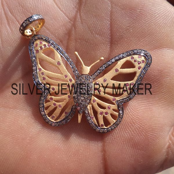 925 Sterling Silver Pave Diamond Designer Butterfly Pendant Jewelry,Butterfly Pendant