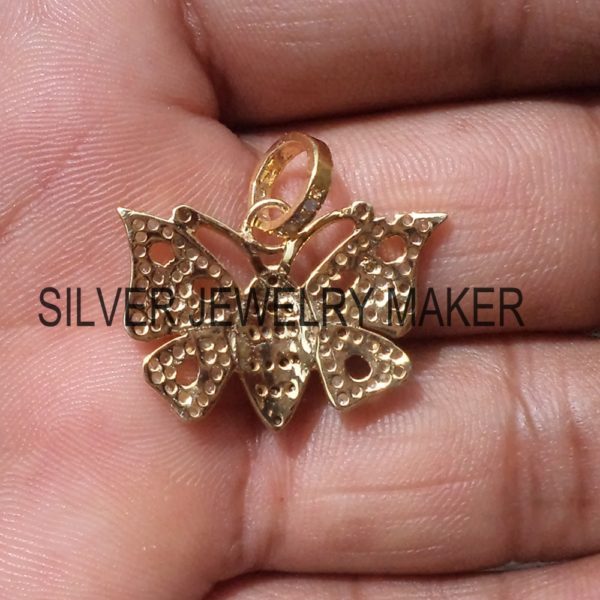 925 Sterling Silver Pave Black Diamond Butterfly Designer Pendant,Butterfly Pendant
