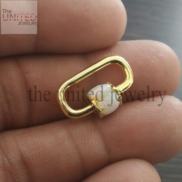 20 mm Opal Yellow Gold Plating Solid Sterling Silver Opal Mini Carabiner Lock, Handmade Carabiner Lock Jewelry