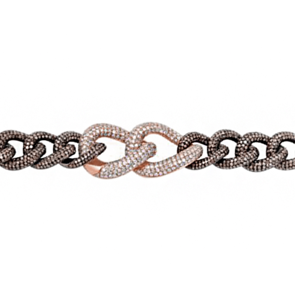 Rose Gold Pave Diamond Link Bracelet, Rose Gold Mens Pave Diamond Designer Link Bracelet, Men's Pave Diamond Link Gift Bracelet