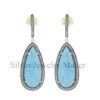 Natural Turquoise Gemstone Silver Drop Earrings Pave Diamond Yellow Gold Jewelry