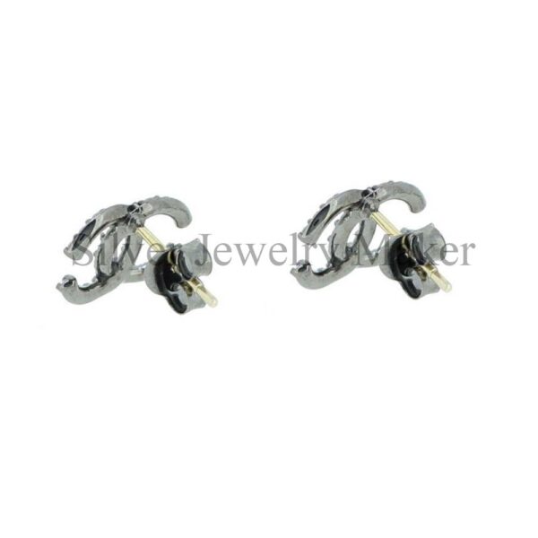 925 Sterling Silver Double "C" Stud Earrings Natural Pave Diamond Gift Jewelry