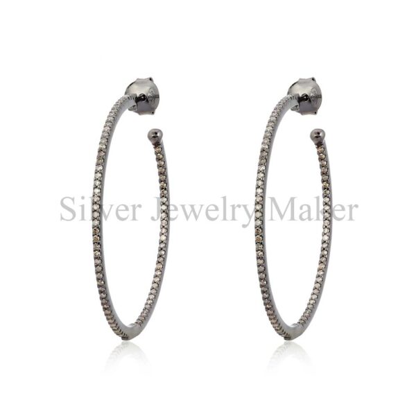 Pave Diamond 925 Sterling Silver Hoop Dangle Earrings Jewelry