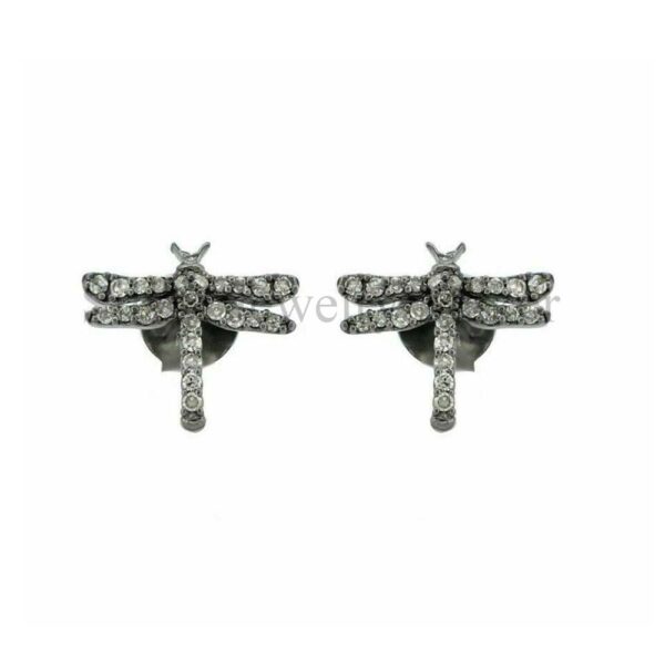 Pave Diamond 925 Sterling Silver Dragonfly Stud Earrings