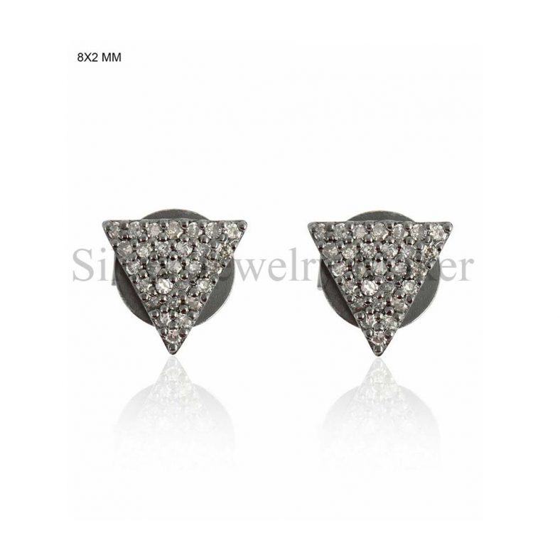 925 Sterling Silver Pave Diamond Triangle Stud Earrings Fine Jewelry