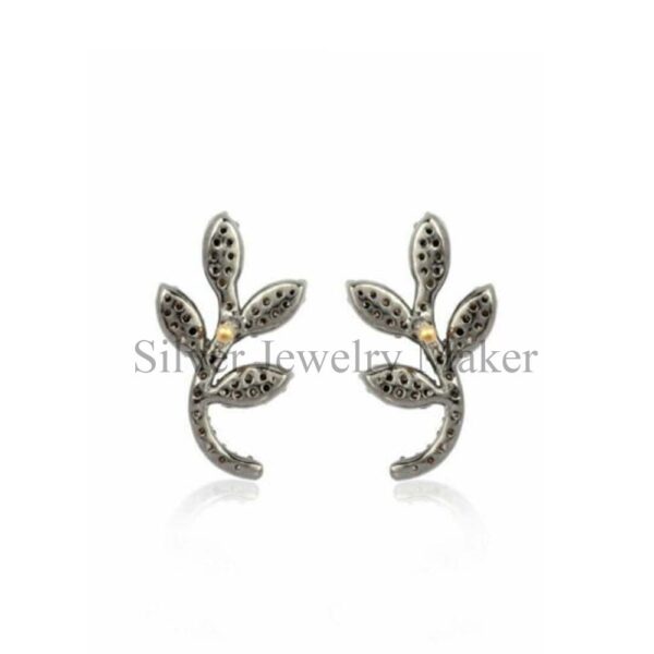 Pave Diamond Plant Stud Earrings 925 Sterling Silver Fine Jewelry