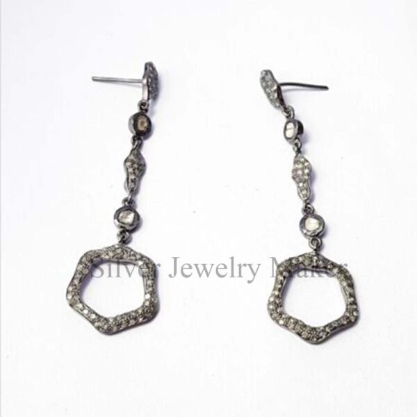 Natural pave Diamond 925 sterling Silver earring fine Gift her jewelry