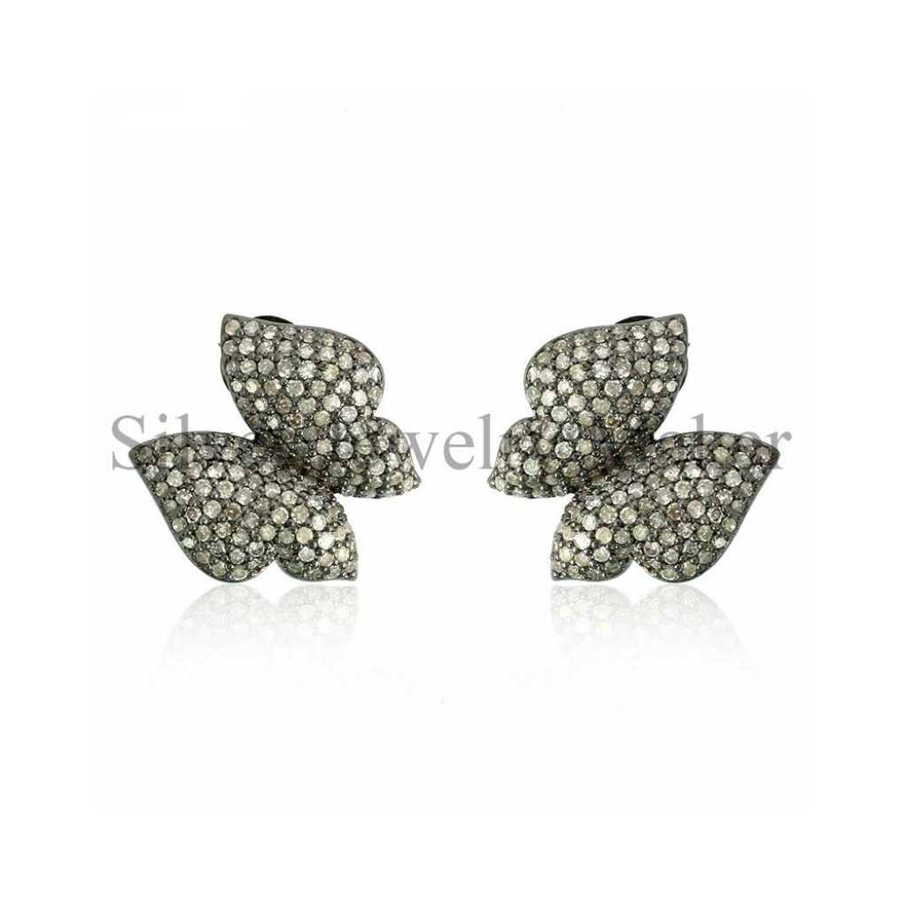 Sterling Silver Women's Studded Natural Diamond Silver Butterfly Stud Earrings Jewelry