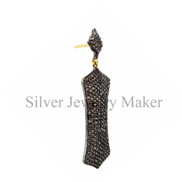 Natural Pave Diamond Long Earrings 925 Sterling Silver Jewelry