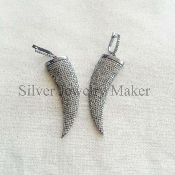 Natural Pave Diamond Sterling Silver Tiger Nail Dangle Earring Fine Jewelry