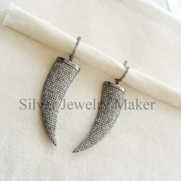 Natural Pave Diamond Sterling Silver Tiger Nail Dangle Earring Fine Jewelry