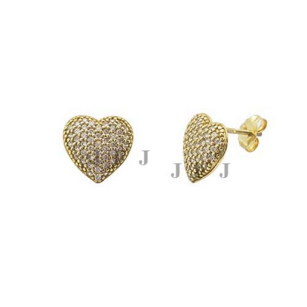 925 Sterling Silver Puffy Pave Cubic Zirconia Heart Stud Earrings Jewelry