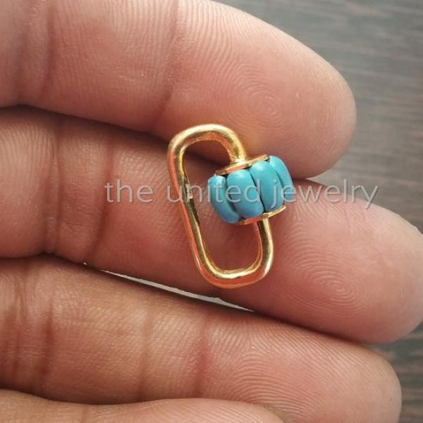 20mm Best Selling Yellow Gold Plating Solid Sterling Silver Turquoise Mini Carabiner Lock, Handmade Carabiner Lock Jewelry