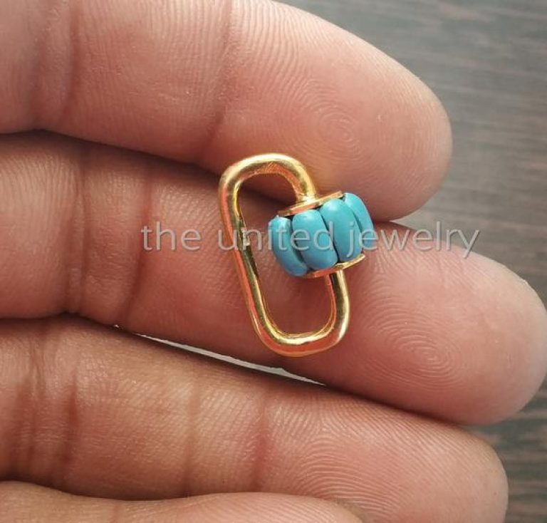 20mm Best Selling Yellow Gold Plating Solid Sterling Silver Turquoise Mini Carabiner Lock, Handmade Carabiner Lock Jewelry