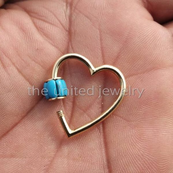 25mm Heart Shape Best Selling Rose Gold Plating Solid Sterling Silver TurquoiseHeart Carabiner Lock, Handmade Carabiner Lock Jewelry