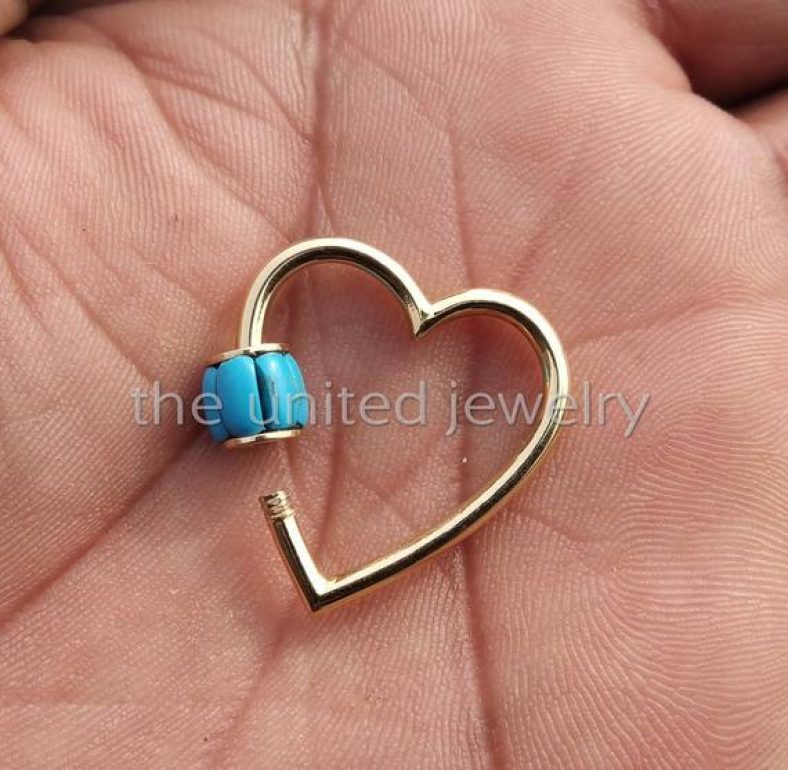 25mm Heart Shape Best Selling Rose Gold Plating Solid Sterling Silver TurquoiseHeart Carabiner Lock, Handmade Carabiner Lock Jewelry