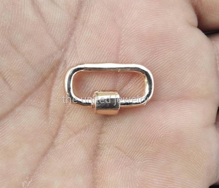 20 mm Rose Gold Sterling Silver Designer Carabiner Lock Bracelet Pendant Necklace Lock Fine Clasp Jewelry