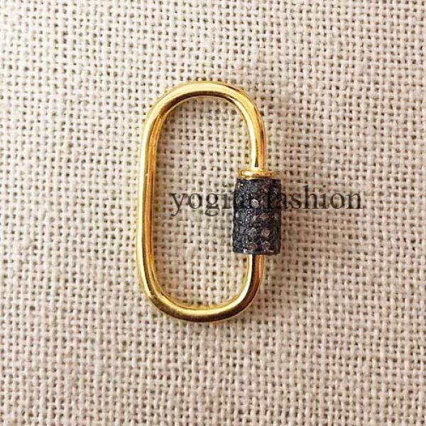 Natural Pave Diamond Handmade Sterling Silver Carabiner Clasp Lock Jewelry