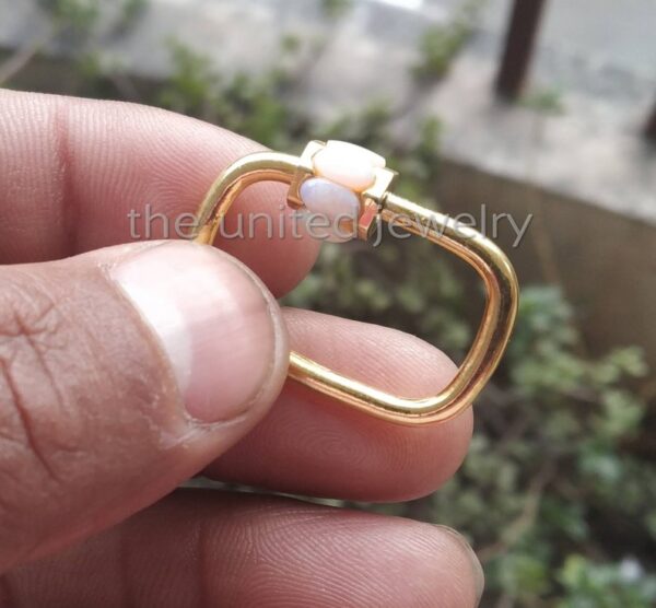 30 mm Opal Yellow Gold Plating Solid Sterling Silver Opal Mini Carabiner Lock, Handmade Carabiner Lock Jewelry