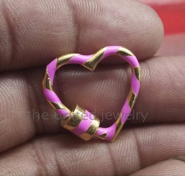 25mm Pink Color Enamel Yellow Gold Plating Sterling Silver Hear Shape Carabiner Lock Finding Jewelry, Heart Carabiner Lock