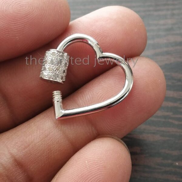25mm Pave Diamond Heart Shape Carbiner Lock 925 Sterling Silver Natural Pave Diamond Jewelry