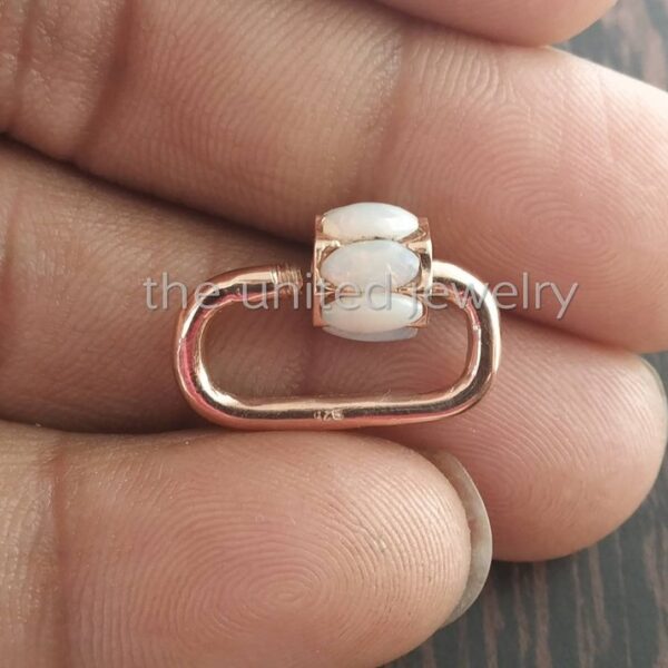 20 mm Opal Rose Gold Plating Solid Sterling Silver Opal Mini Carabiner Lock, Handmade Carabiner Lock Jewelry