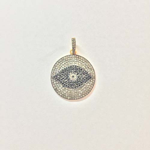 Handmade 925 Sterling Silver Pave Diamond Black Spinnel Evil Eye Pendant Jewelry