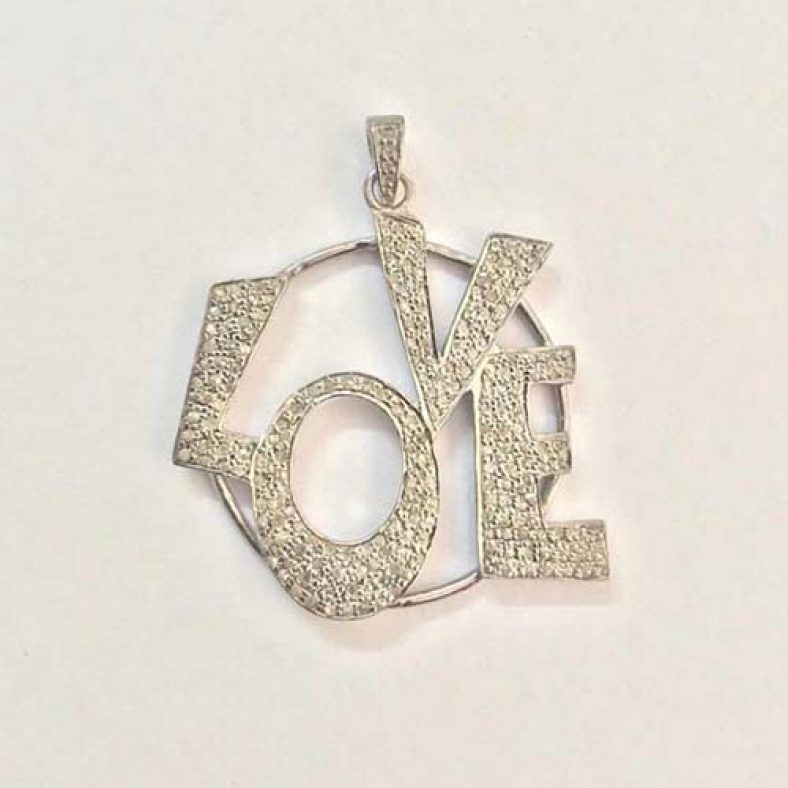 925 Sterling Silver handmade Pave Diamond Love Pendant Jewelry