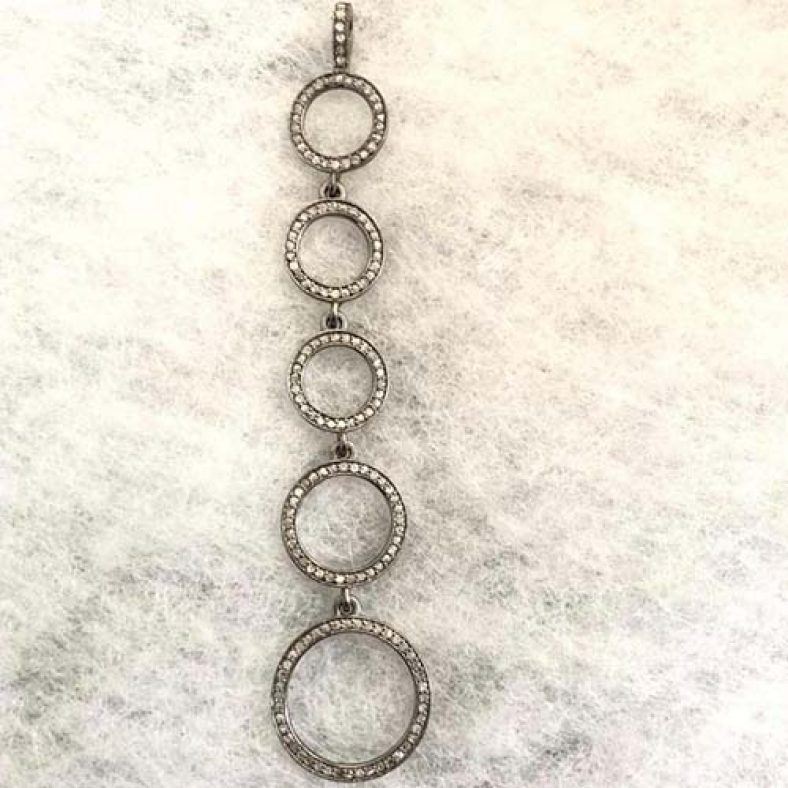Handmade 925 Sterling Silver Pave Diamond 5 Round Pendant Jewelry