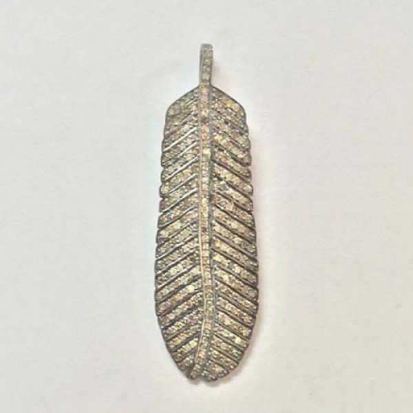 Details about   925 Sterling Silver Pave Diamond FEATHER Pendant 14k Gold Vintage Look Jewelry 