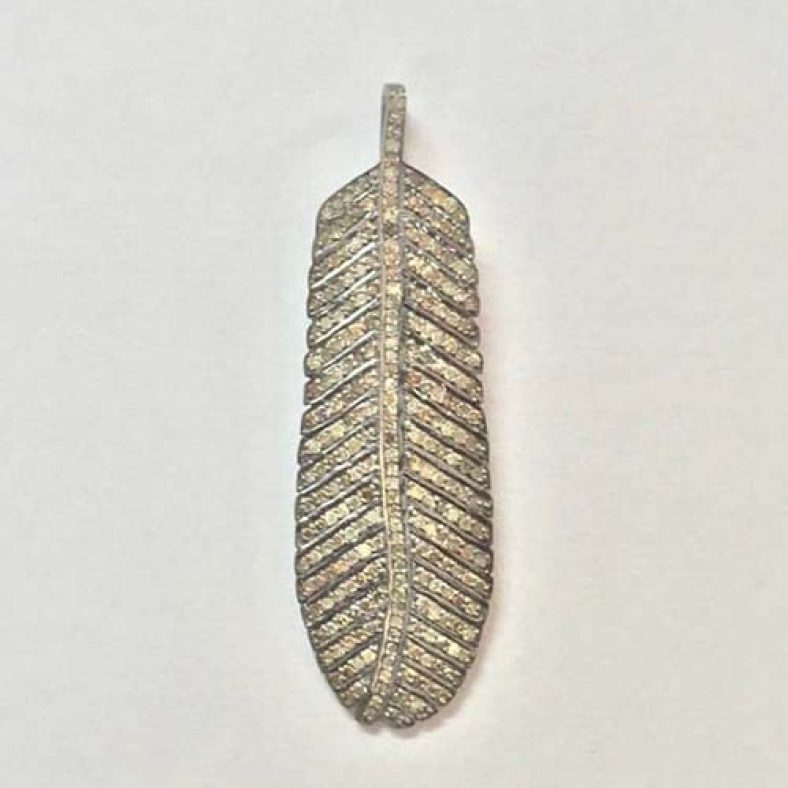 925 Stering Silver Handmade Pave Diamond Feather Pendant Jewelry