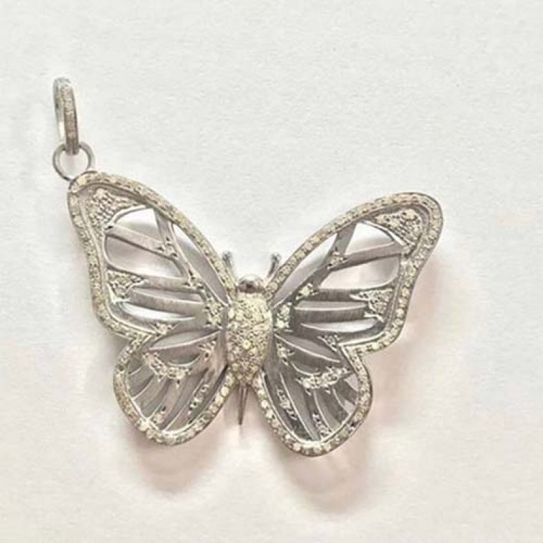 Handmade 925 Sterling Silver Pave Diamond Butterfly Pendant Jewelry