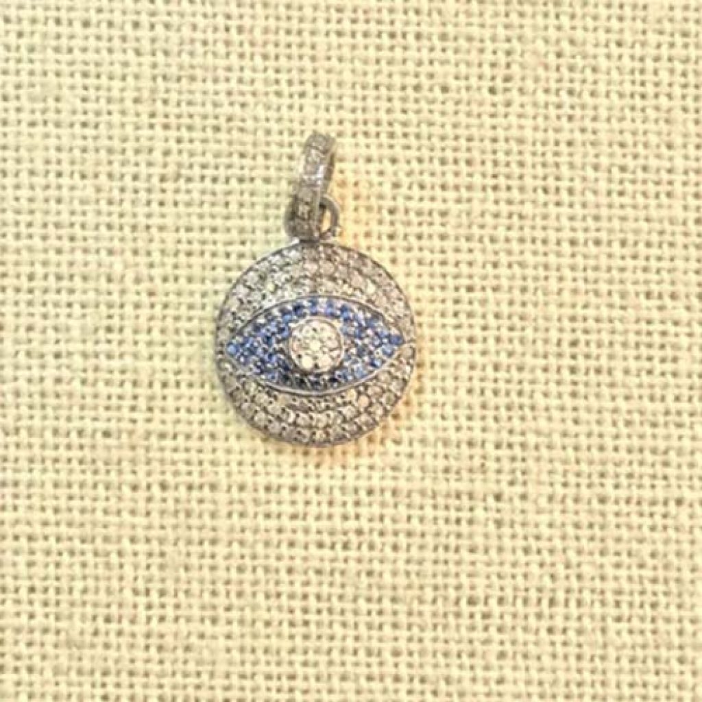 Handmade 925 Sterling Silver Pave Diamond Spinnel Tiny Evil Eye Pendant
