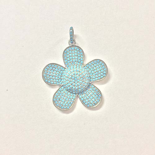925 Sterling Silver Pave Turquoise Flower Handmade Pendant Jewelry