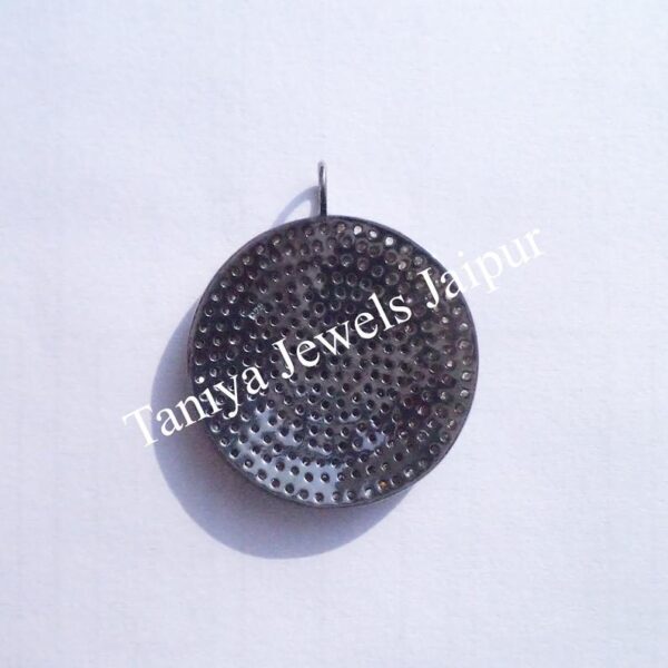 Natural Pave Diamond Handmade Round Disc Sterling Silver Pendant Jewelry, Round Disc Pendant, Silver Pendant, Diamond Disc