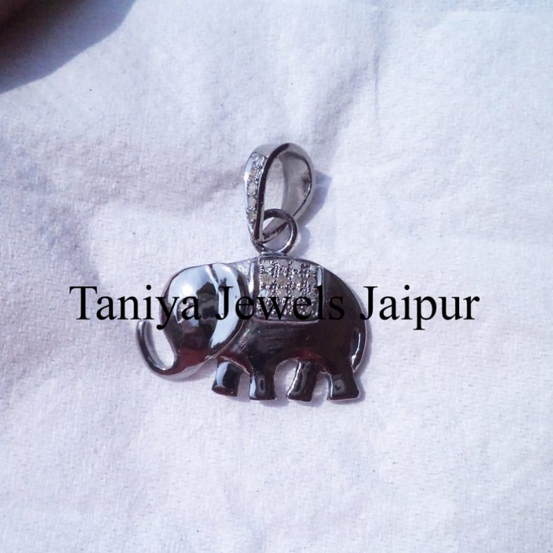Handmade Pave Diamond Elephant Charms Pendant, Silver Elephant Charms Pendant, Diamond Elephant Charms Pendant Jewelry