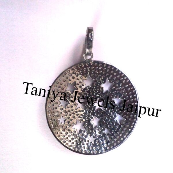 Natural Pave Diamond Handmade Round Disc Star Sterling Silver Pendant Jewelry, Round Disc Star Pendant, Silver Pendant, Diamond Star