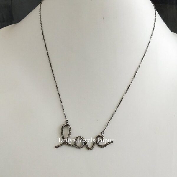 Valentine Day Gift!! 925 Sterling Silver Love Shape Pave Diamond Pendant Jewelry, Love initial Necklace
