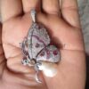 Pave Diamond Handmade Pearl Butterfly Sterling Silver Pendant Jewelry, Silver Ruby Butterfly Pendant, Pearl Pendant, Silver Butterfly