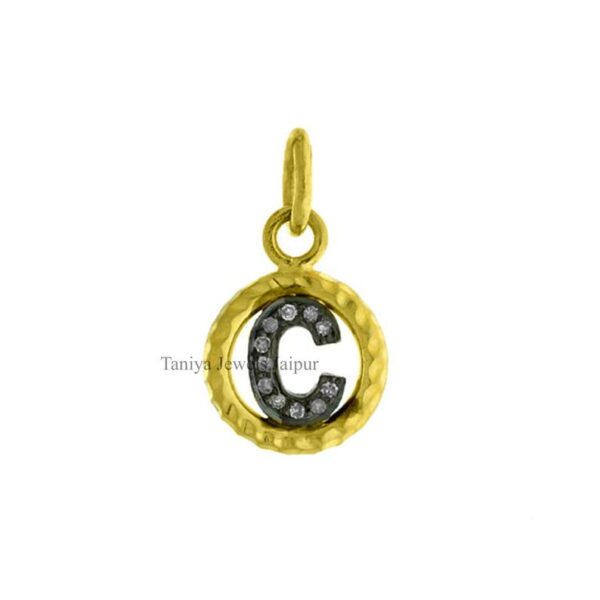 Pave Diamond "C" initial Round Charm Pendant 925 Silver Jewelry, Sterling Silver "C" Alphabet Charms, Silver Diamond Charms Pendant