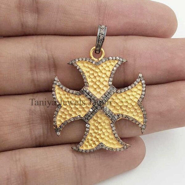 Yellow Gold Plating 925 Sterling Silver Pave Diamond Pendant Jewelry, Silver Handmade Charms Pendant Jewelry