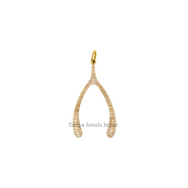 Yellow Gold Plating Pave Diamond Wishbone Design Charm Pendant .925 Sterling Silver Jewelry, Sterling Silver Diamond Wishbone Charms Jewelry