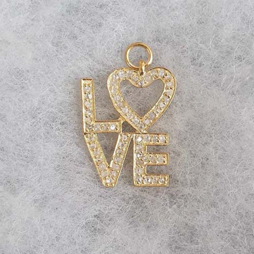 Handmade 925 Sterling Silver Pave Diamond Love Pendant Jewelry