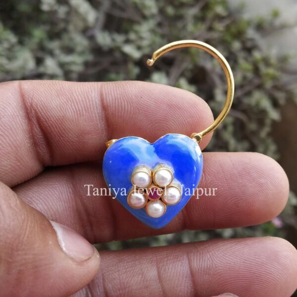 Blue Color Enamel Handmade Heart Shape Designer Pearl Ruby Padlock Jewelry, Enamel Heart Padlock Jewelry