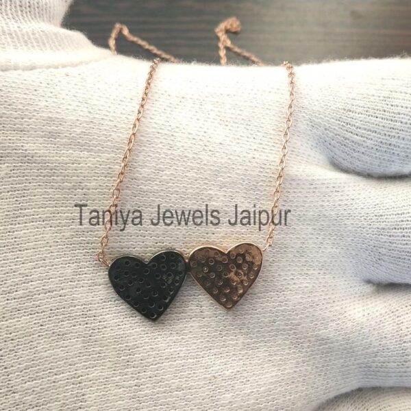 Sterling Silver Pave Diamond With Black Spinel Double Heart Pendant Jewelry, Sterling Silver Heart Pendant, Diamond Heart Pendant
