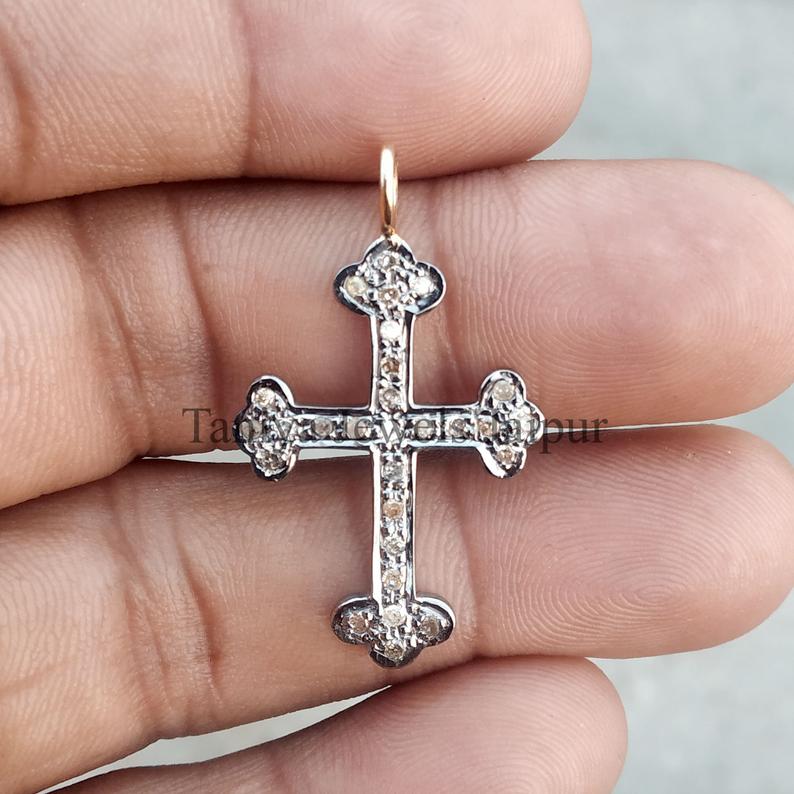 925 Sterling Silver Pave Diamond Cross Charms Pendant, Sterling Silver Cross Pendant, Diamond Cross Pendant Jewelry