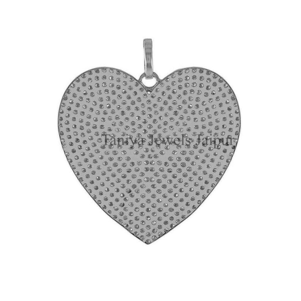 Heart Shape 925 Sterling Silver Pave Diamond Pendant Jewelry, Diamond Heart Pendant, Silver Heart Love Pendant