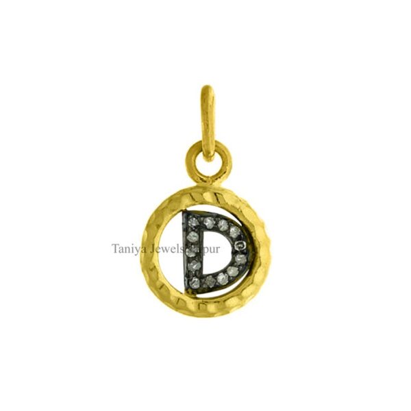 Pave Diamond "D" initial Round Charm Pendant 925 Silver Jewelry, Sterling Silver "D" Alphabet Charms, Silver Diamond Charms Pendant