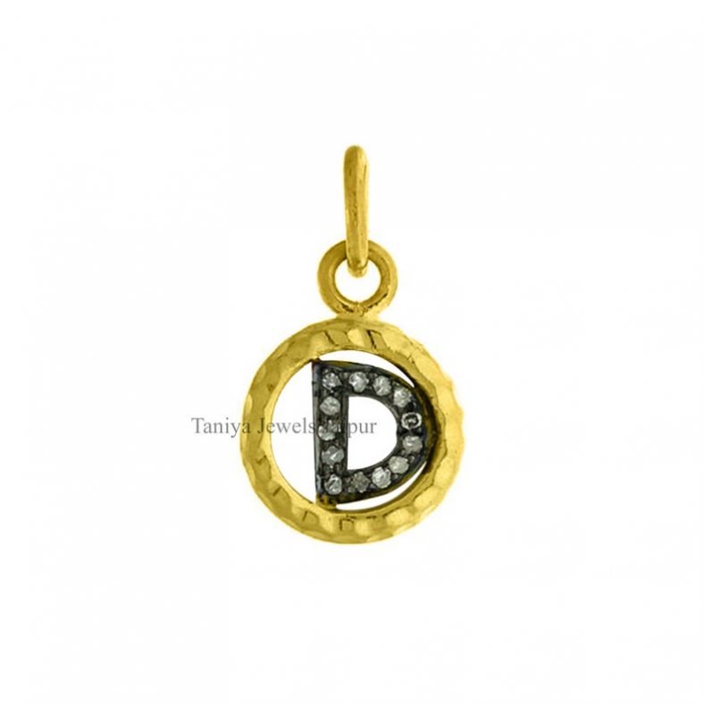 Pave Diamond "D" initial Round Charm Pendant 925 Silver Jewelry, Sterling Silver "D" Alphabet Charms, Silver Diamond Charms Pendant